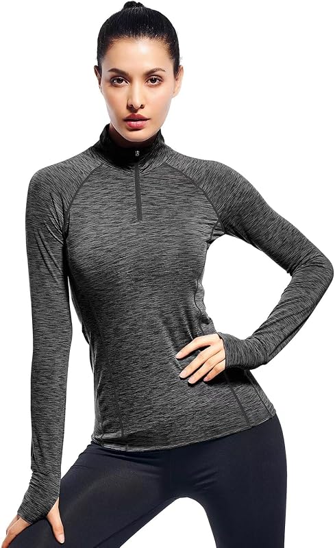 Womens Quarter Zip Long Sleeve Workout Tops 1/4 Zip Running Pullover