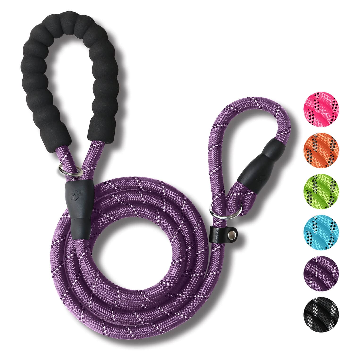 WePet Dog Training Slip Leash, No Pull, Durable Reflective Lead, Puppy Heavy Duty Loop Rope, Comfortable Handle, 6 ft, 1/2 inch, diam. Purple/Black