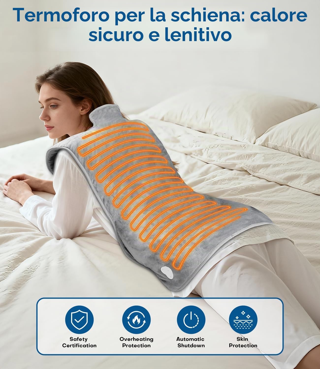 Termoforo Elettrico, 60x100cm Riscaldante per Spalle, Termoforo Cervicale con 6 livelli di riscaldamento, Timer di Spegnimento Automatico 2 ore, Flanella, Lavabile in Lavatrice