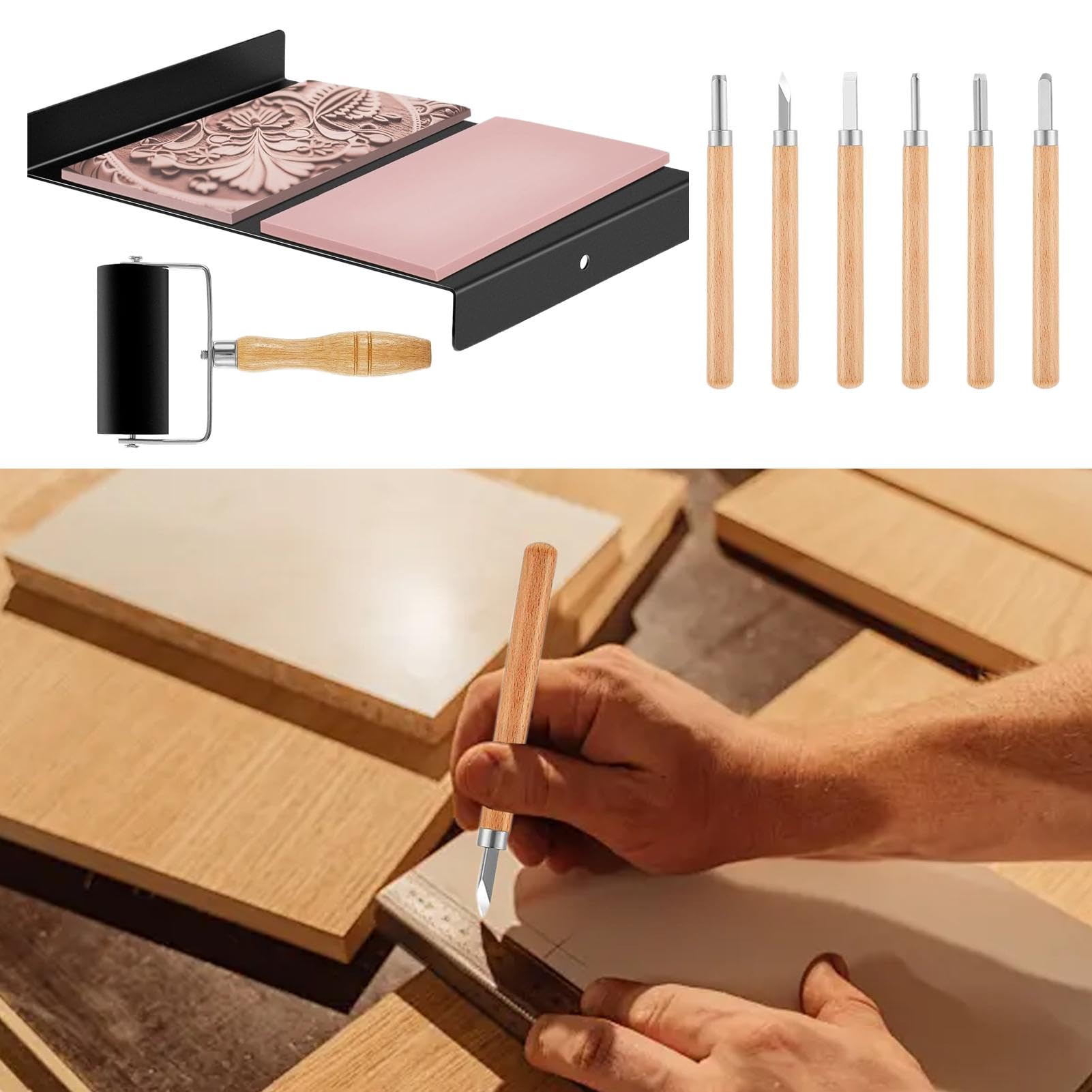 Herramientas para tallar linóleo, kit de impresión en madera