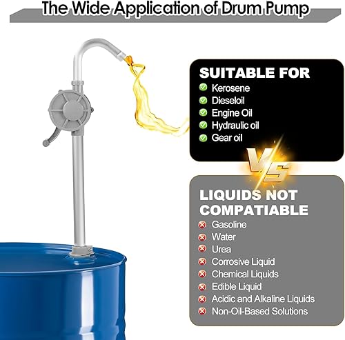 Miniatura 6 de Bomba de tambor de 55 galones, bomba de aceite manual de aluminio de 7 GPM, se adapta a tambores y barriles de 15 a 55 galones, compatible con