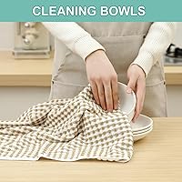 Vista 4 de SALAS Toallas de algodón para secar platos de cocina, toallas de rizo de celosía, paños de cocina altamente absorbentes con lazo para colgar, 16 x