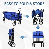 Vista 5 de Carros plegables de alta resistencia con ruedas, mango ajustable, carrito de playa plegable para comestibles al aire libre, pesca, campamento