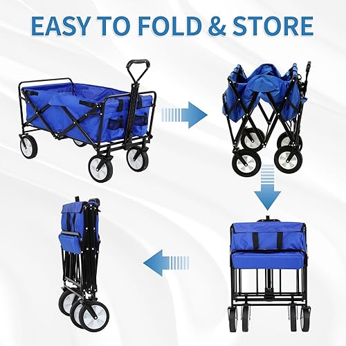 Miniatura 5 de RROCOSIA Carros plegables de alta resistencia con ruedas, mango ajustable, carrito de playa plegable para comestibles al aire libre, pesca,