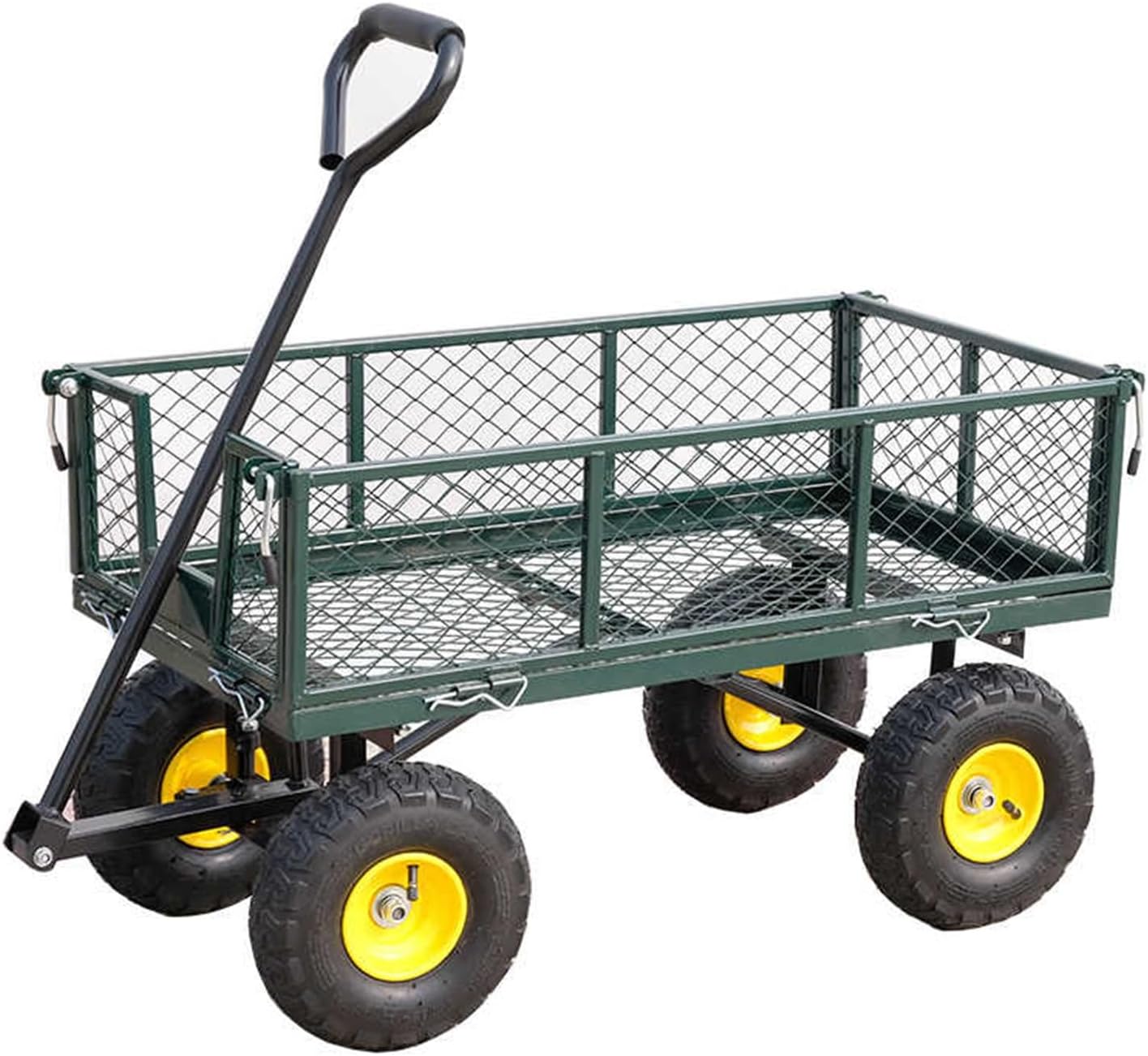 Wagon, Garden Cart, Heavy Duty Utility Yard Cart, Garden Wheelbarrow Cart, All-Terrain Pneumatic Wheels, Removable Fence, for Outdoor Lawn Yard Farm Ranch, Green(L96cm/37.7in)
