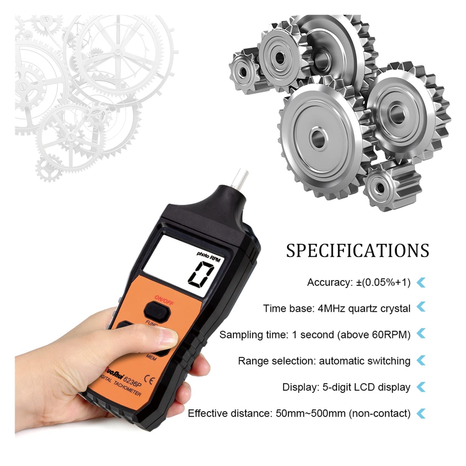 6236P cyfrowy niekonakt Tachometr MAX 99999 RPM Tester prędkości Motocykl Auto Singal wyzwalacz bezkontaktowy LCD Miernik Tacometro Do wentylatora, opony