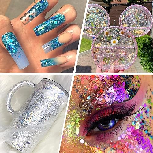 Vista 37 de Brillantina gruesa iridiscente de 3.53 oz, multiuso mixto para artes y manualidades, decoración de copas de vino, bodas, flores, cosméticos