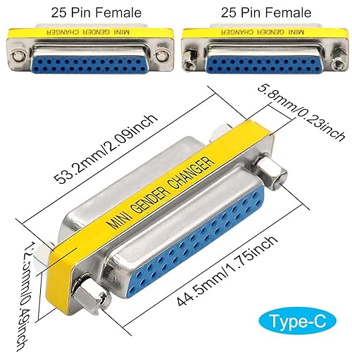 Miniatura 4 de 6 piezas DB25 macho a machohembra a hembra, cambiador de género RS232, conector adaptador de puerto de transferencia de datos de 25 pines