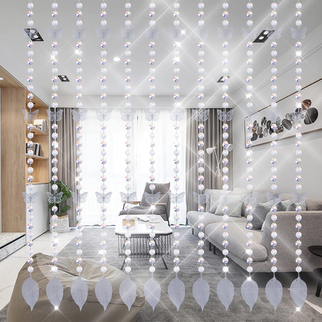 100 Perline In Vetro Ottagonali 14mm Con 2 Fori - 10 Colori Misti Per Lampadari Fai Da Te, Tende E Decorazioni