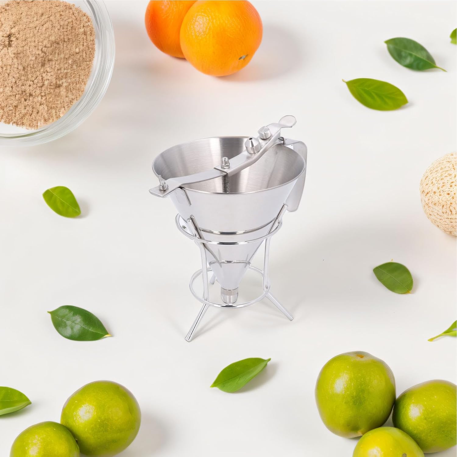 Confectionery Funnel, Stainless Steel Pancake Batter Dispenser with Stand and Spring Controller, Commercial Grade Cake Decorating Tool, Precise Dispensing and Filling