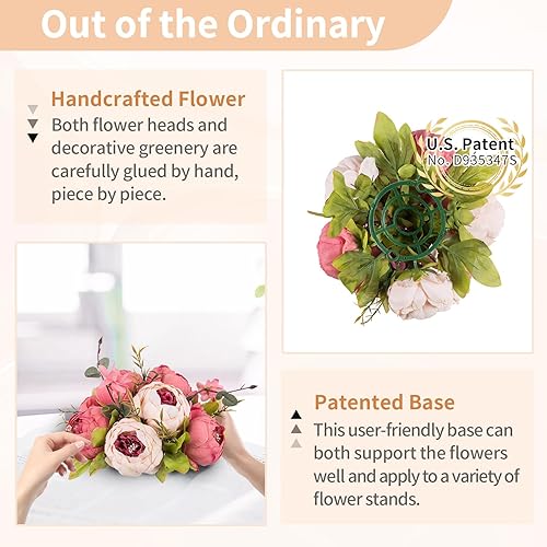 Miniatura 5 de NUPTIO Bolas de flores para centros de mesa 10 piezas de 9.4 pulgadas de diámetro rosa oscuro peonía artificial arreglo de bolas de flores falsas