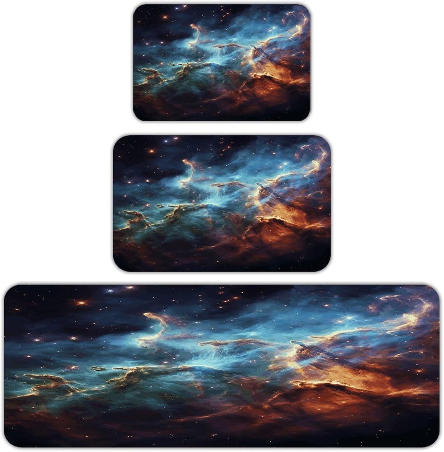Universe Galaxy Space Kitchen Rugs Sets of 3 Washable Non Slip Kitchen Rug Water Resistant Carpet Piece Anti Fatigue Kitchen Mats Soft Comfort Standing Mat Modern Area Rug