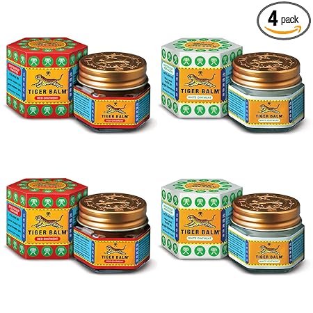 Tiger Balm Red & White Ointment Combo | Effective Relief From Joint, Body & Knee Pain, Muscular Aches, Sprain, Headache & Nasal Congestion | Ayurvedic Pain Balm | 21ml | Pack of 4 | 2 Red & 2 White