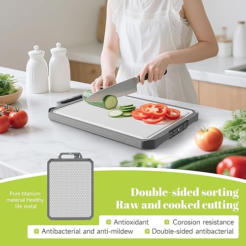 Miniatura 3 de 1 pieza de tabla de cortar de titanio, 1 lado de titanio, otro lado de paja de trigo PP, tabla de cortar de doble cara no tóxica para cocina, grado