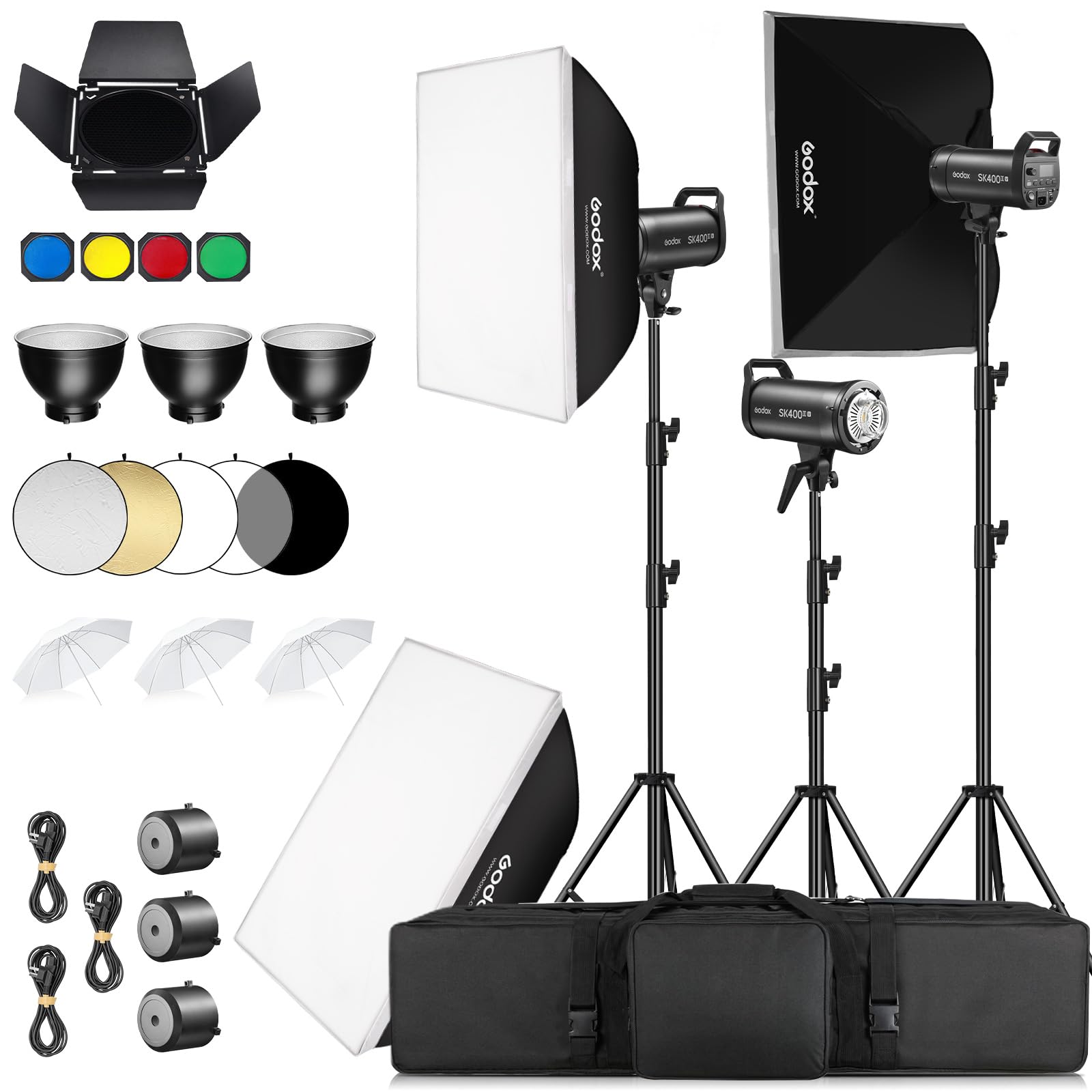 Godox SK400IIIV, kit flash stroboscopico da studio da 1200 W, aggiornamento 2026, monolight da 400 W, sistema wireless 2,4 G, supporto Bowens, softbox, supporti luce per fotografia di ritratto (kit