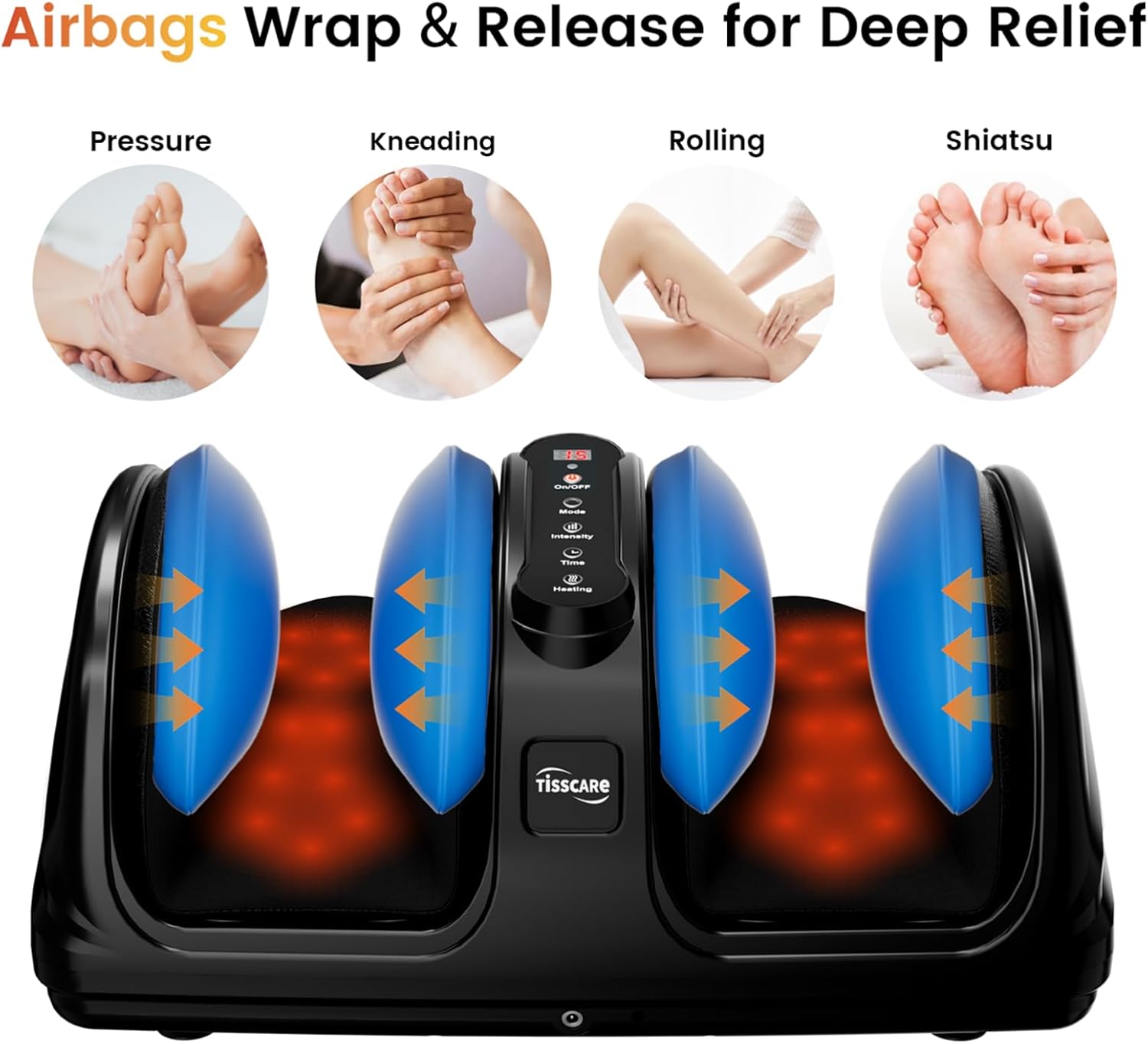 TISSCARE Foot Massager for Neuropathy: Shiatsu Feet Massager with Heat for Plantar Fasciitis, Pain Relief, Circulation, Deep Kneading Relaxation Massage for Women Men