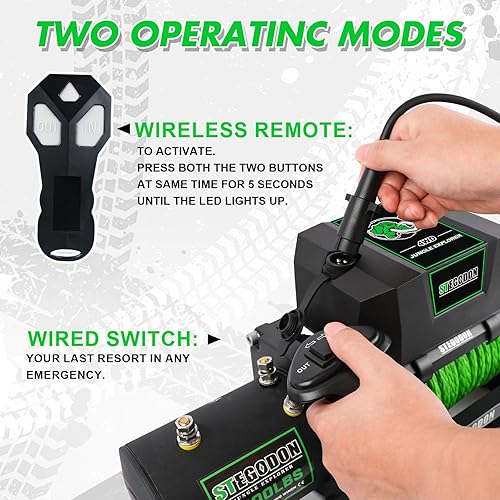 Miniatura 10 de Cabrestante eléctrico de 13000 libras, cabrestante eléctrico impermeable de 12 V, cabrestante de cuerda sintética con control remoto inalámbrico de