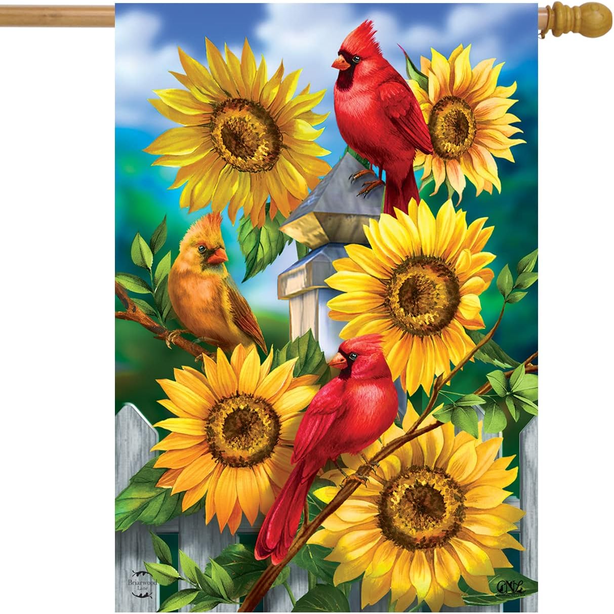 Briarwood Lane Cardinals and Sunflowers Summer House Flag Floral 28 x 40