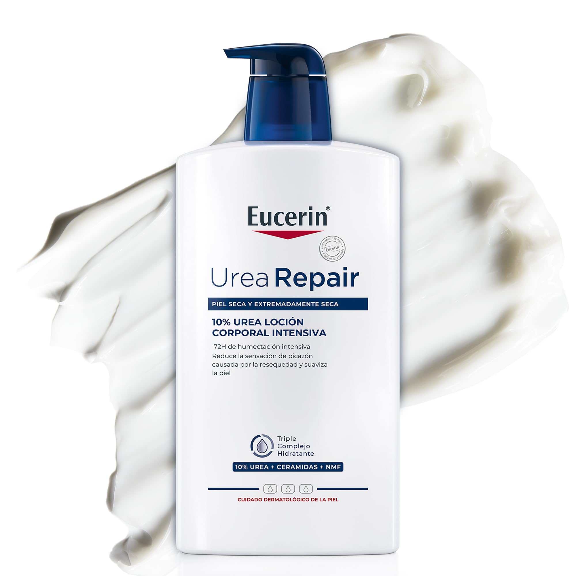 Eucerin UreaRepair Loción Corporal Intensiva 10% Urea (1000 ml), crema hidratante 72 horas, hidratante corporal con urea y ceramidas para un alivio inmediato, para pieles secas, muy secas y ásperas