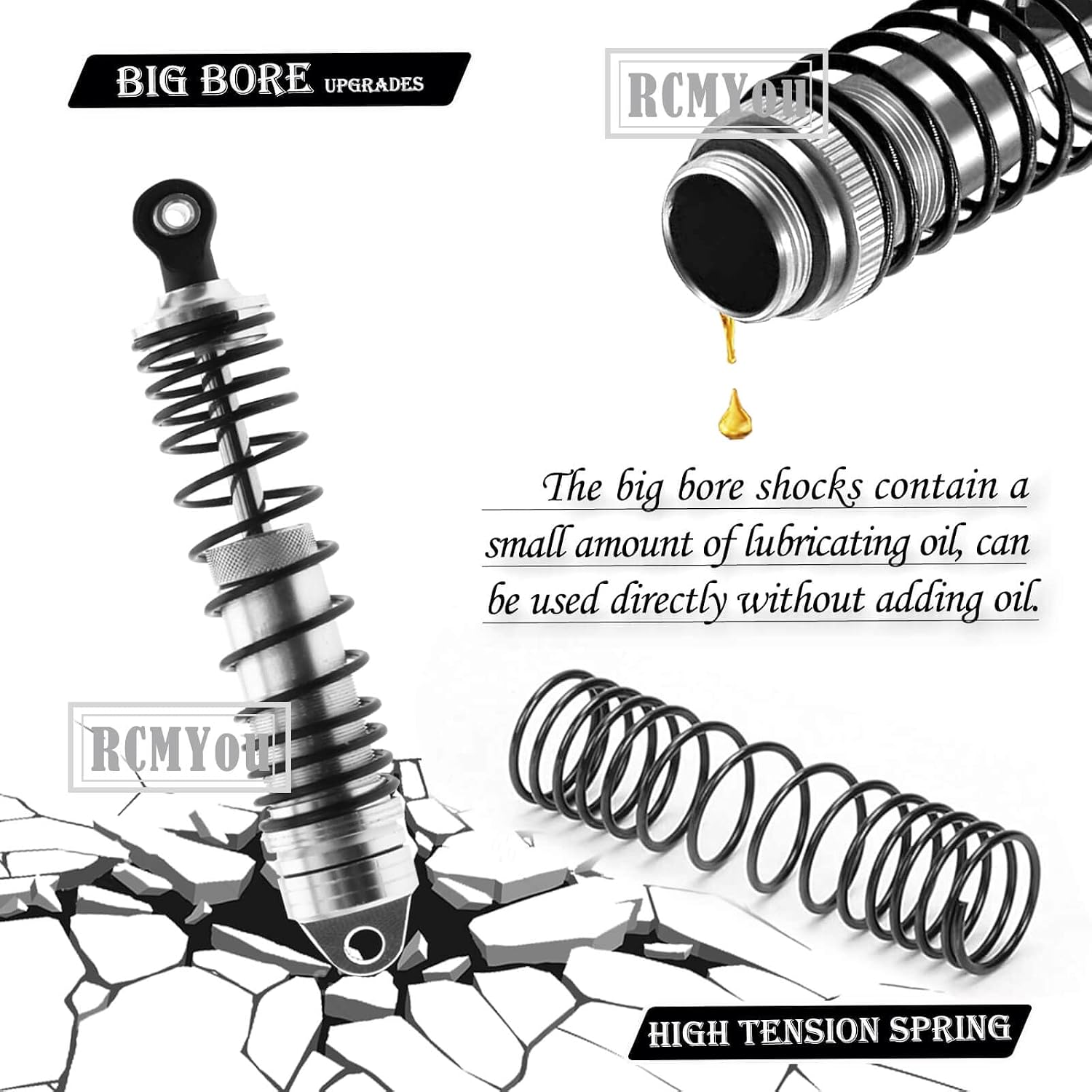RC Shocks Absorber Upgrades Part for 1/10 Lasernut U4, Tenacity DB Pro,TENACITY TT Pro 4WD SCT,4PCS Aluminum Front Rear Big Bore RC Shocks Damper,90mm 100mm Metal Hop Ups,#LOS233011,Silver