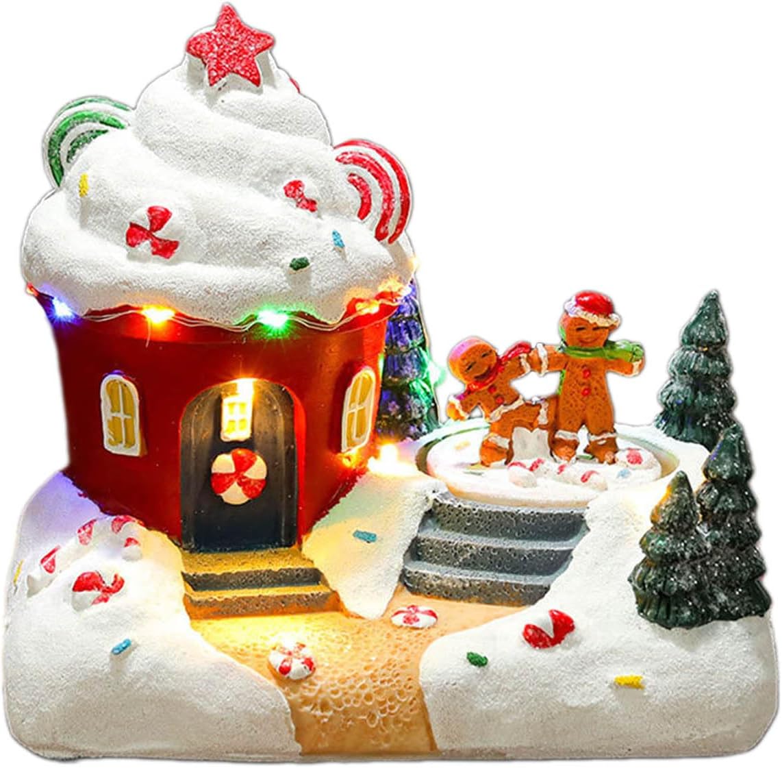 Holiday Seasonal Musical House Resin Ornament with Colorful LED Light Christmas Rotating Figurines Statue Desktop Decors LED Light Christmas Ornament