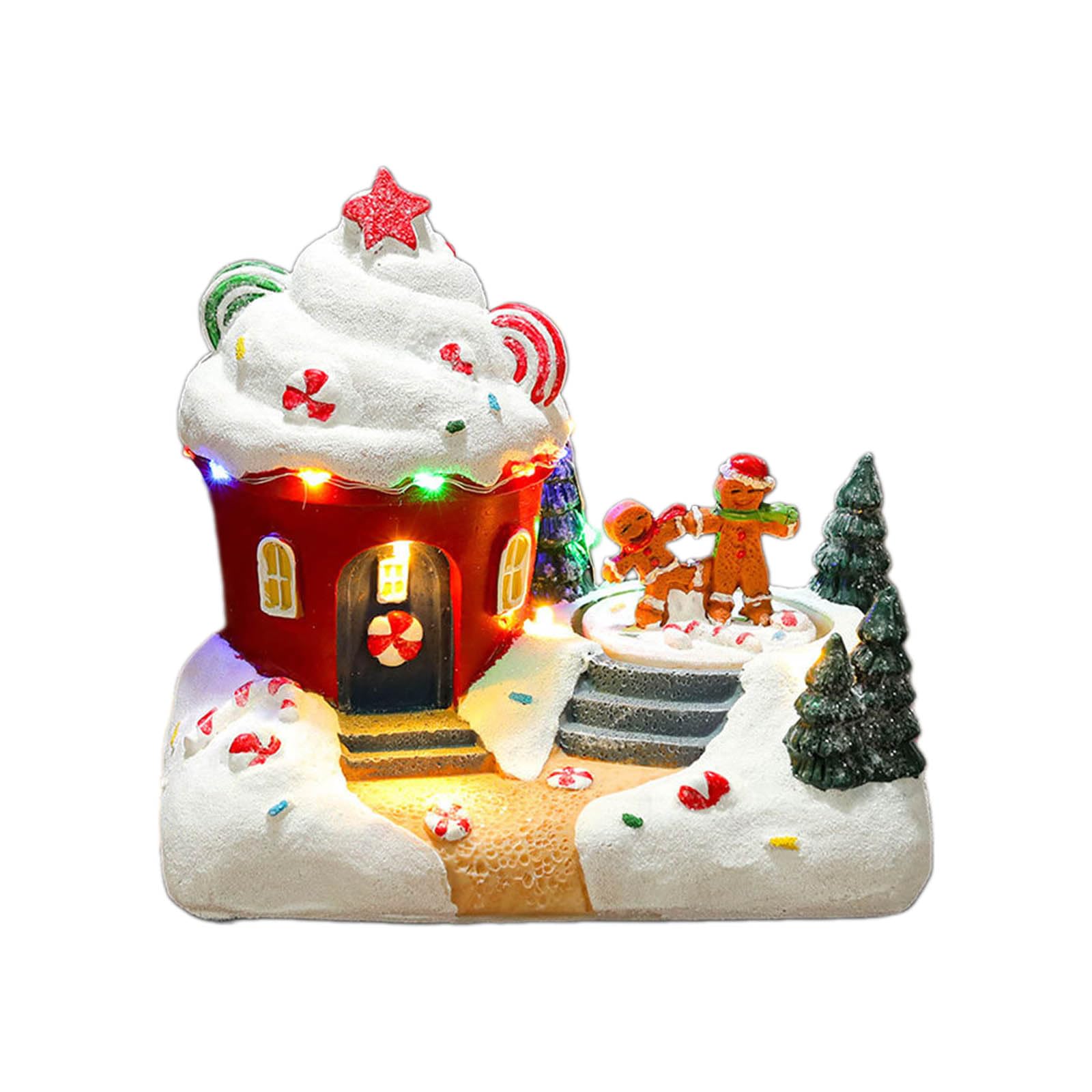 PANGBOER Decorazione musicale natalizia in resina a forma di casa del villaggio con luce a LED e statuette rotanti per feste di festa, decorazione da scrivania, decorazioni per le vacanze