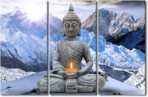 Vista 196 de TUMOVO Wall Art for Living Room Buddha Sculpture Flower Paintings Canvas Wall Art 3 Panel Wall Art Canvas Artwork Wall Decor Large Wall Decor Canvas