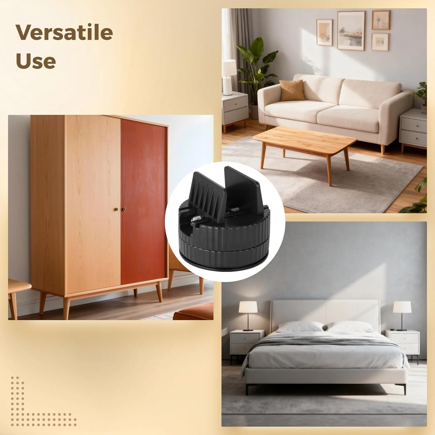 4 Pcs Adjustable Furniture Risers with Screw Clamp, 3.2 in Wide Base Sturdy Bed Risers, Stackable 0.7 in 0.4 in Extenders for Tables, Cabinets, Couch, Bed Legs, Black