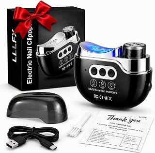 4-in-1 Electric Nail Clipper with 3 Adjustable Speeds, Electric Nail Trimmer with Trimming, Polishing & Debris Collection, Dual LED Lights, Safe & Painless Electric Nail Clippers for Seniors, Black