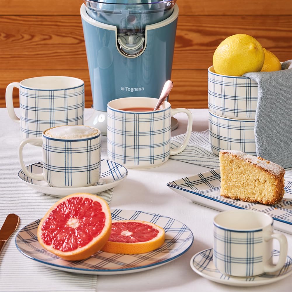Tognana Quadro Carta Da Zucchero, Paquete de 4 Platos de Postre, Porcelana, Azul