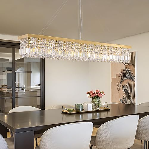 Miniatura 22 de Candelabros modernos de cristal para comedor, cocina, isla, lámpara rectangular de 8 luces para sala de estar, 39.4 pulgadas de largo, acabado Cromo