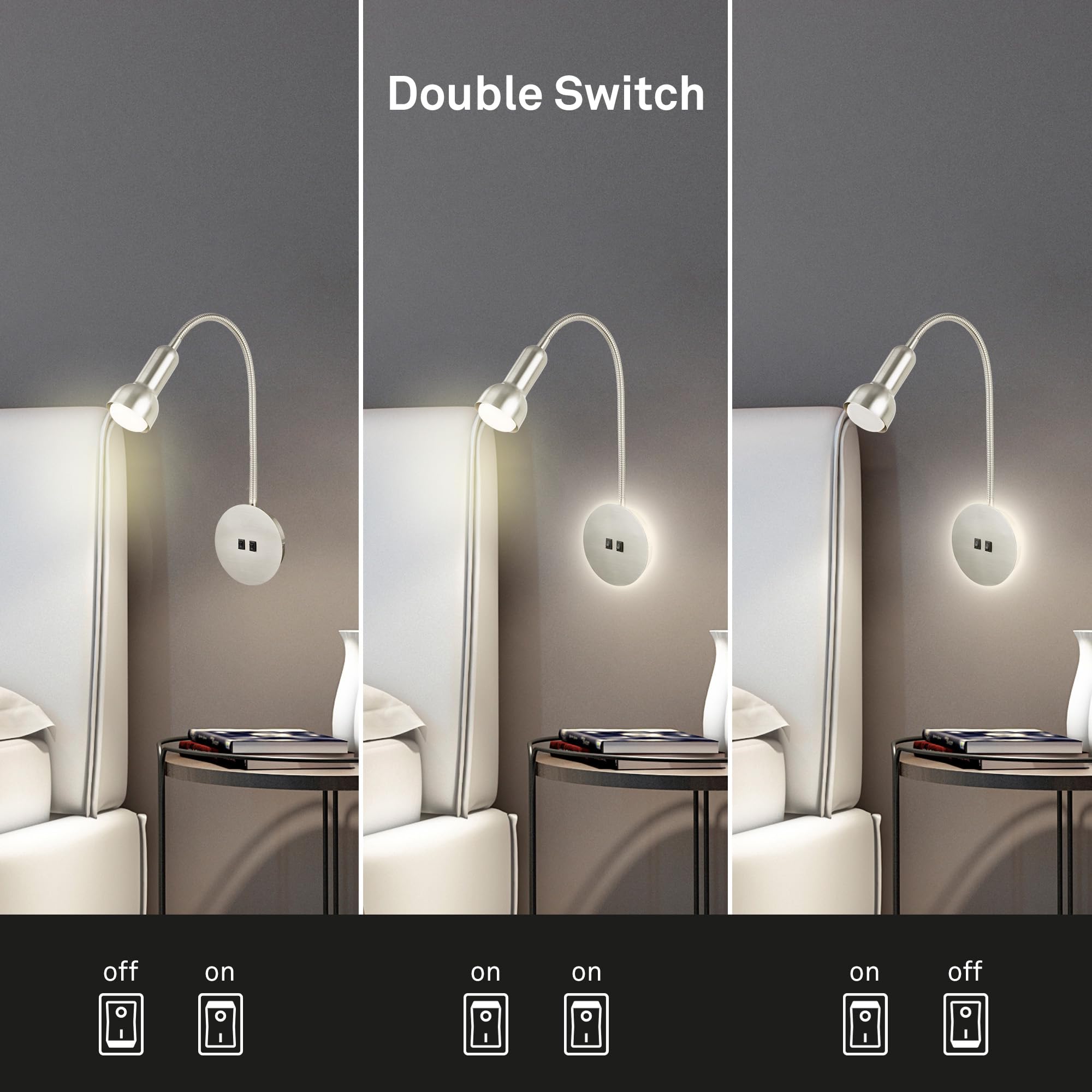 BRILONER – Leselampe mit Backlight, Schwenkbare Wandleuchte Innen, LED Lampe mit 2 Schalter, Wandlampe Innen, Matt-Nickel (Packung mit 2)