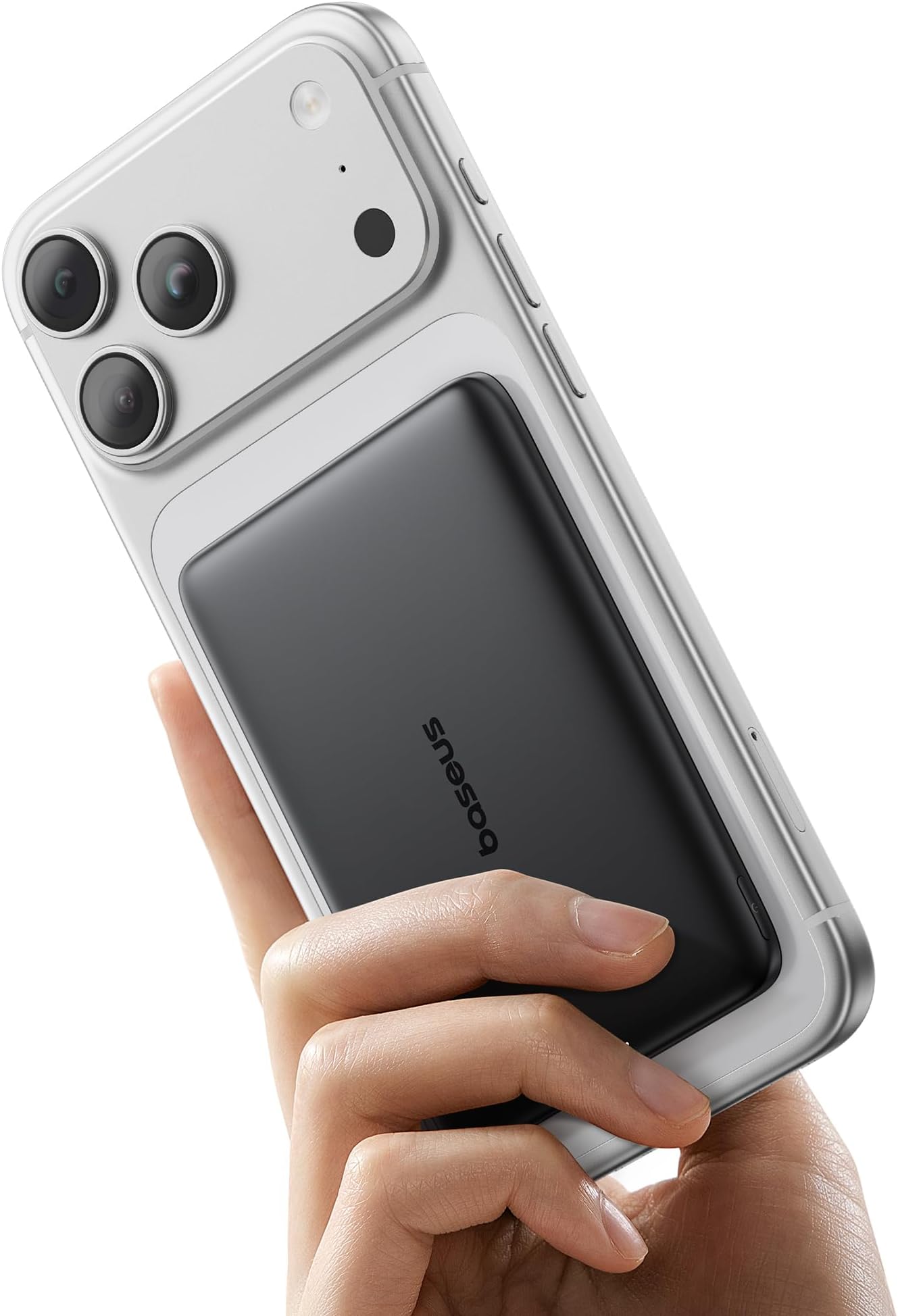 BaseusPicogo Power Bank, 0.3" Ultra Slim 5000mAh MagSafe Portable Charger, Card-Size Magnetic Battery Pack with USB-C Braided Cable, Alloy Wireless Charger for iPhone 17 Pro Max/17 Air/16/15/14/13/12ClimatePartner certified