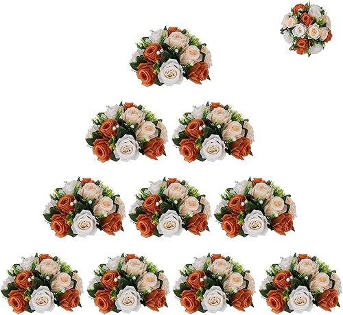BLOSMON Bolas de flores para bodas, centros de mesa de rosas, 10 unidades, flores falsas de terracota, decoración de bolas de beso, arreglos