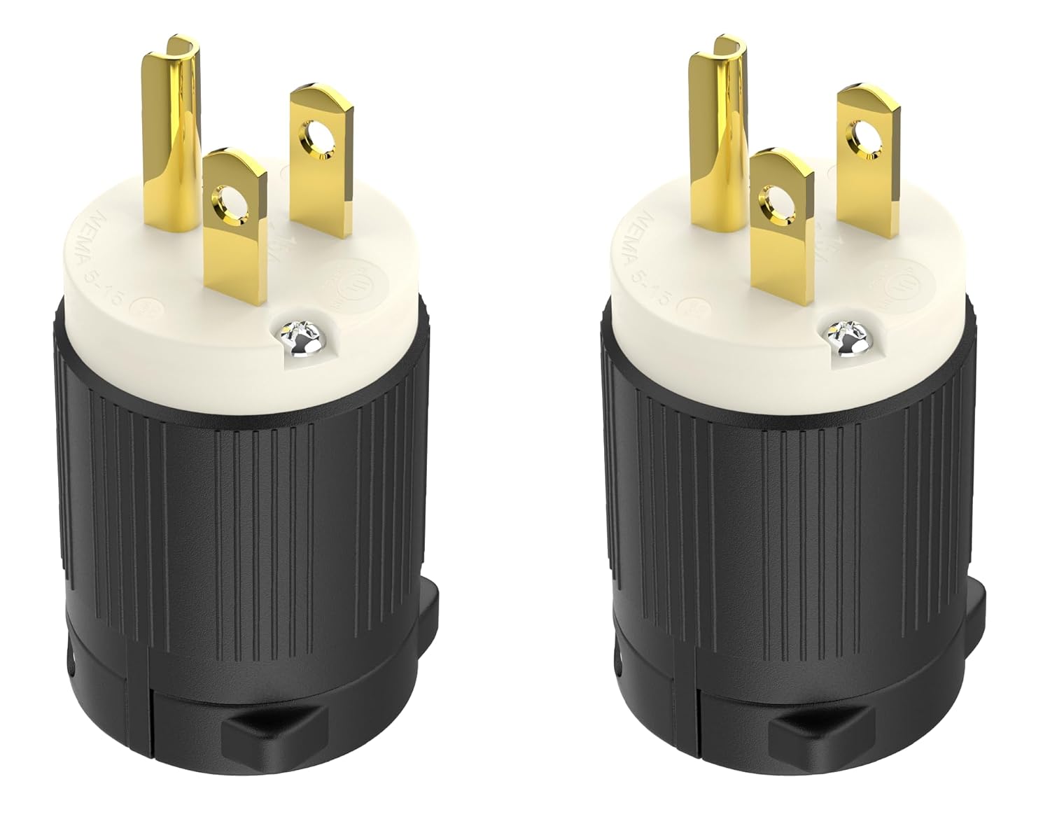 UL Listed NEMA 5-15P Extension Cord Repair Ends Replacement Male Plug Cord Cap 15 Amp 110 120 125 Volt 3 Prong 2 Pole 3 Wire Straight Blade Commercial Grade 2-Pack