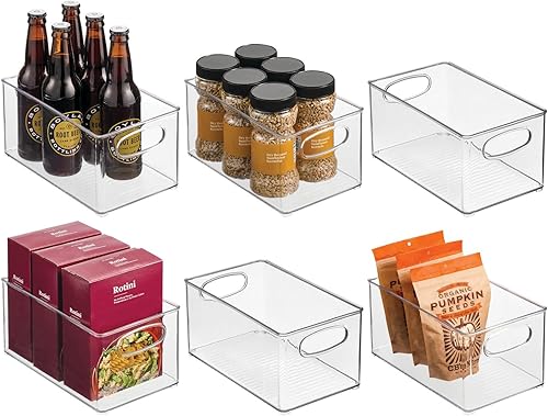 mDesign Organizador de cocina de plástico, contenedor de almacenamiento con asas para despensa, armario, armario, neveracongelador, estantes,