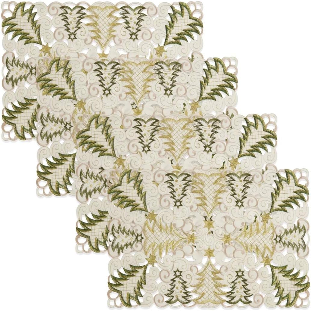 Fennco Styles Embroidered Christmas Tree Cutwork 16 x 68 Inch Table Runner - Red Table Cover for Home Decor, Holiday, Banquets and Special Events