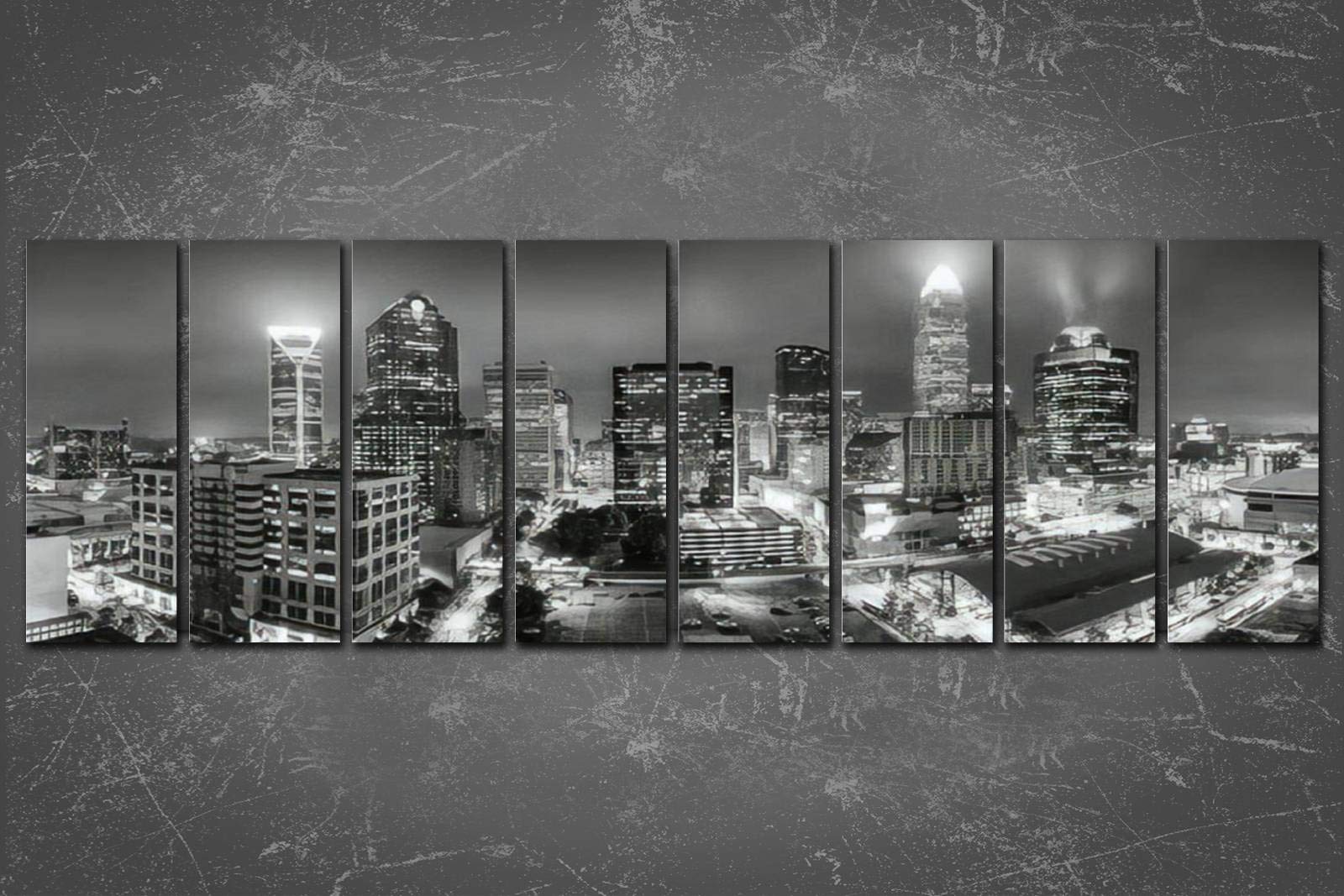 Amazon Com Peenoke 8 Panel Extra Large Wall Art Decor Black And White Aerial View Of Charlotte Nc Skyline On A Foggy Night Print On Canvas Wall Art For Office Home Living Room