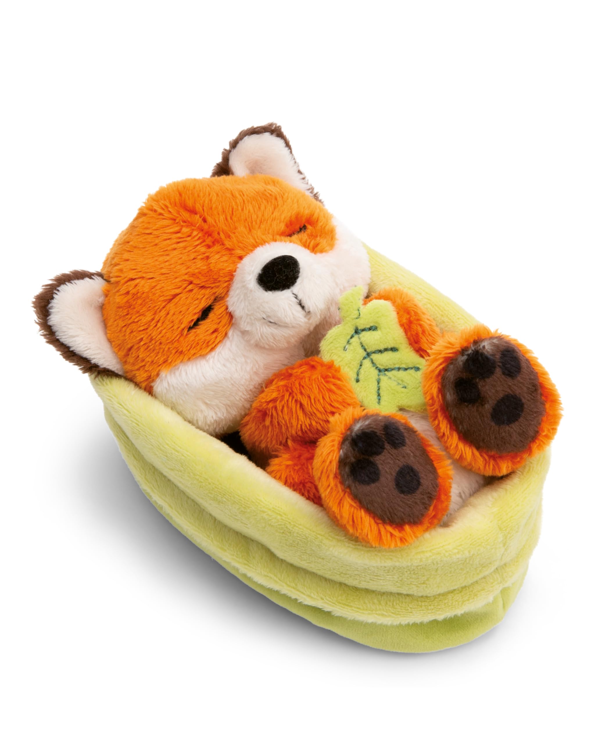 NICI Kuscheltier Fuchs mit Blatt 12cm schlafend im im Körbchen - orange - Stofftier aus weichem Plüsch, niedliches Plüschtier zum Kuscheln und Spielen, für Kinder & Erwachsene - 61581
