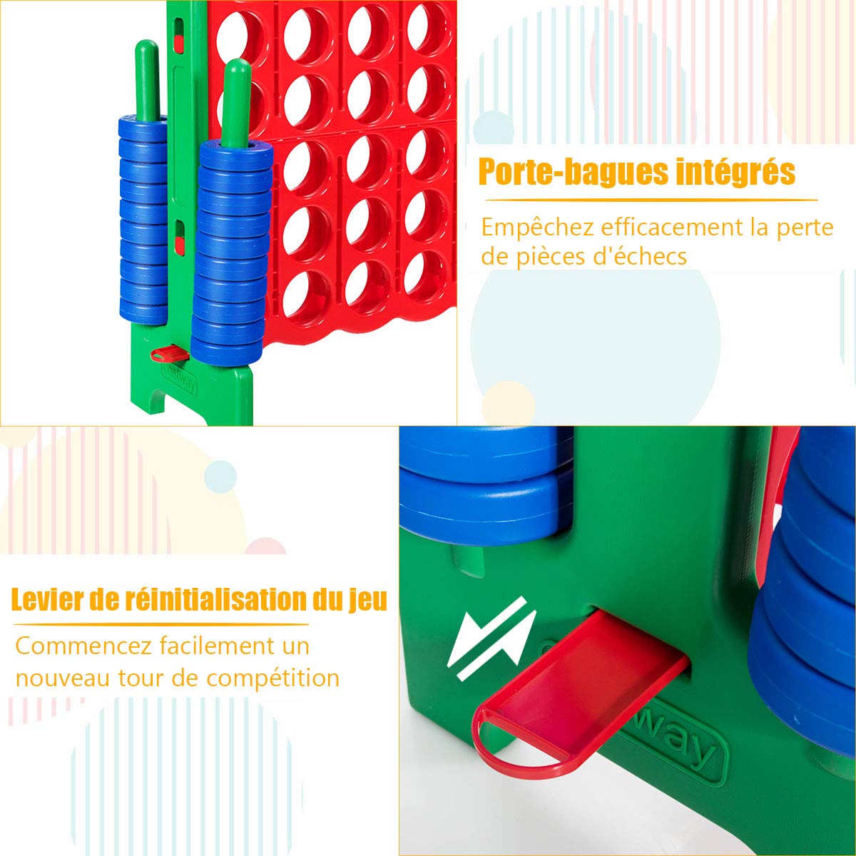 GOPLUS Puissance 4 Géant,Jeu de Société Puissance 4 avec 42 Anneaux et Curseurs pour Redémarrage Rapide, Jeu de Stratégie pour Enfants, 120 x 42 x 104 cm, Vert