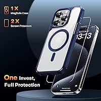 Vista 3 de TAURI Funda para iPhone 15 Pro Max azul, compatible con Magsafe con 2 protectores de pantalla, protección de grado militar, funda magnética delgada