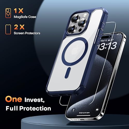 Miniatura 3 de TAURI - Funda delgada y magnética para iPhone 15 Pro Max, compatible con MagSafe, con 2 protectores de pantalla + 2 protectores para lente de