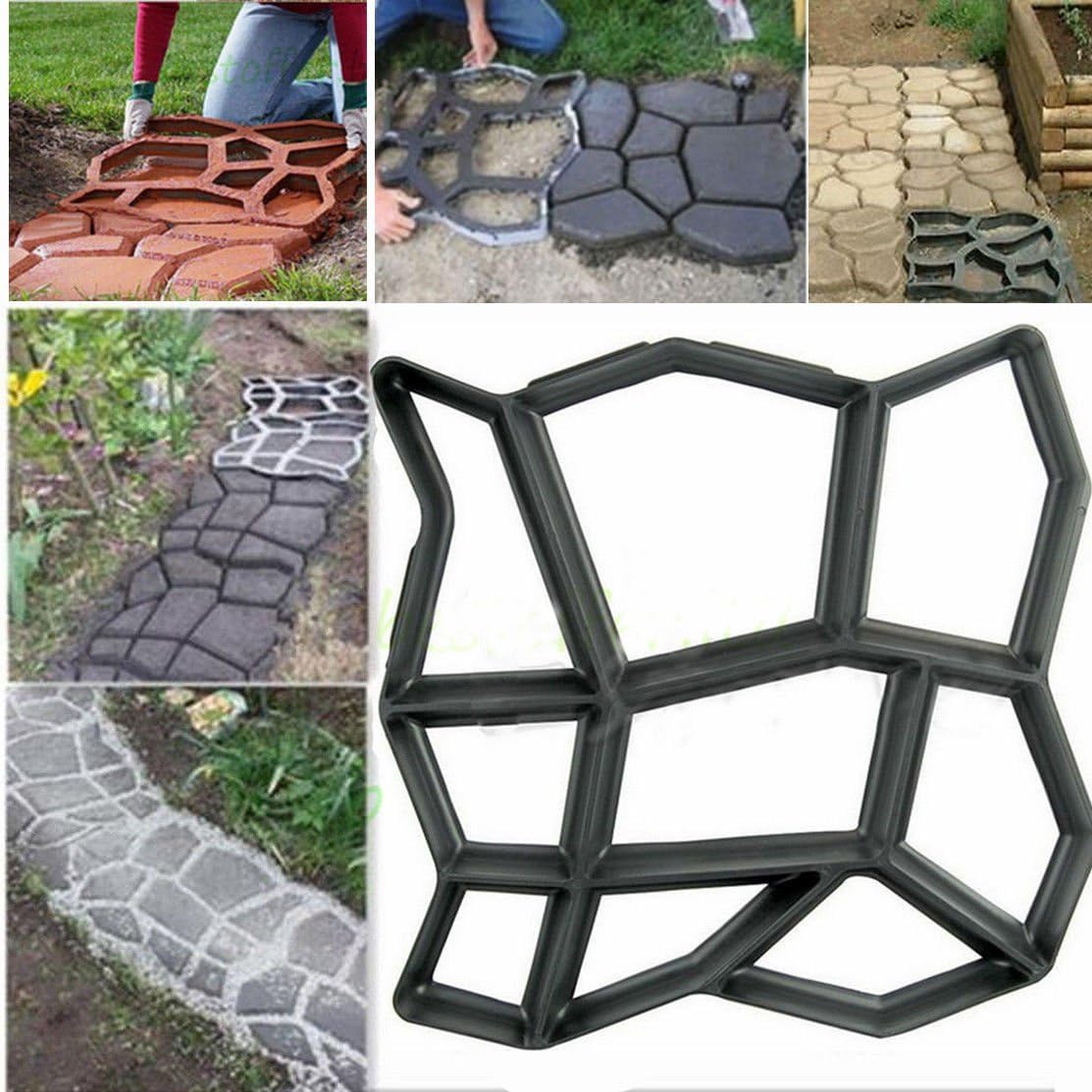 Cobblestone Walkway Maker Patio Garden Path Driveway Concrete Stepping Mold USA, Black
