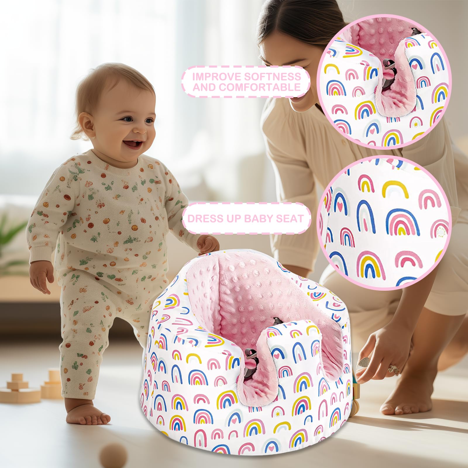 Seat Cover Compatible with Bumbo Seat and Nuby Seat,Floor Seat Cover for Boys and Girls,Removable Breathable Baby Seat Cover,New Designed,Anti-Slip,Seat Not Included (Fish Scale) - Image 2