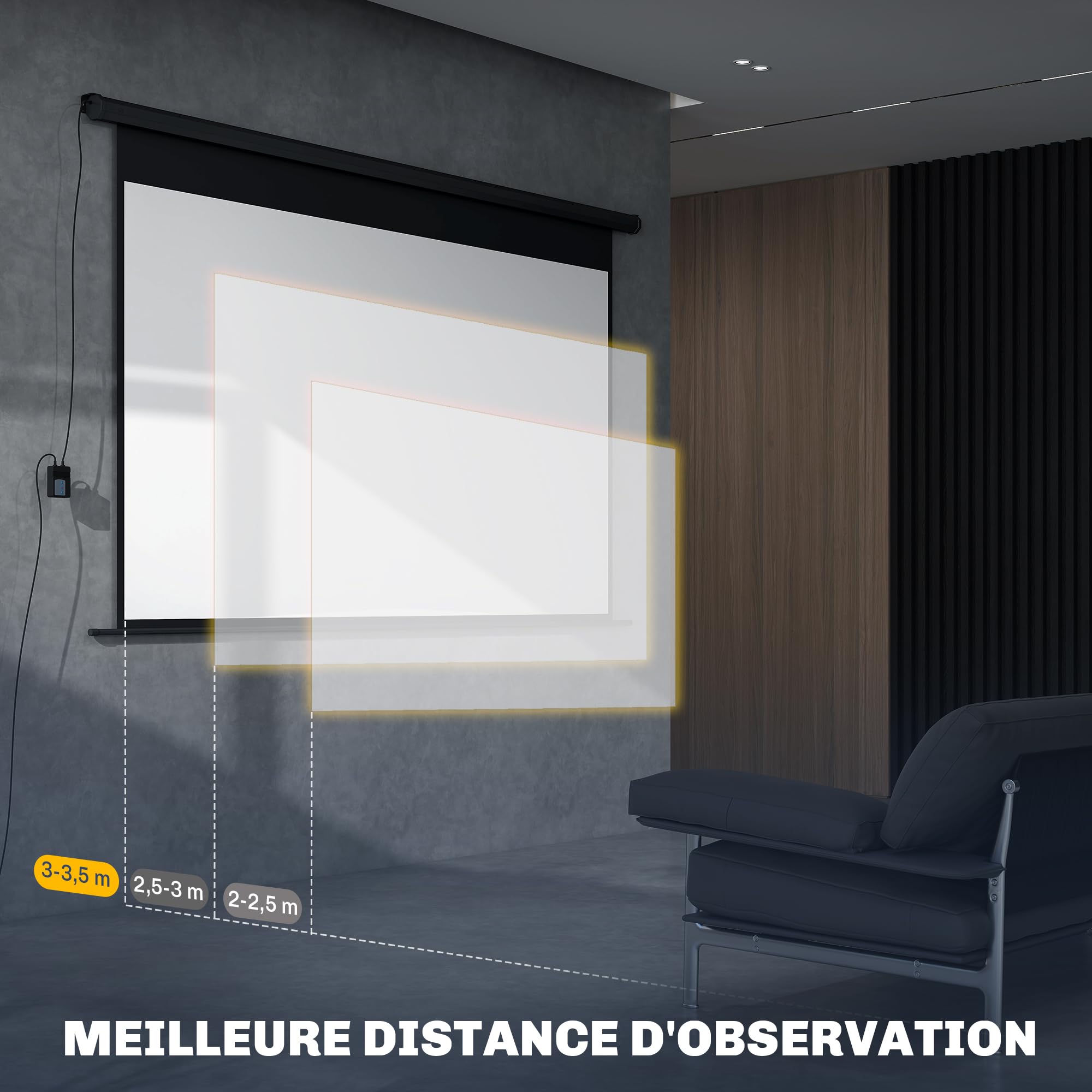 HOMCOM Pantalla de proyector eléctrica 266x149cm 16:9 Metálica Negra | Pantalla proyector con mando, para cine en casa y presentaciones