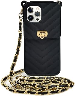 LUVI for Crossbody iPhone 13 Pro Wallet Case with Neck Strap Lanyard Credit Card Holder Purse Handbag Case for Women Girls Silicone Rubber Soft Protection Cover for iPhone 13 Pro Black