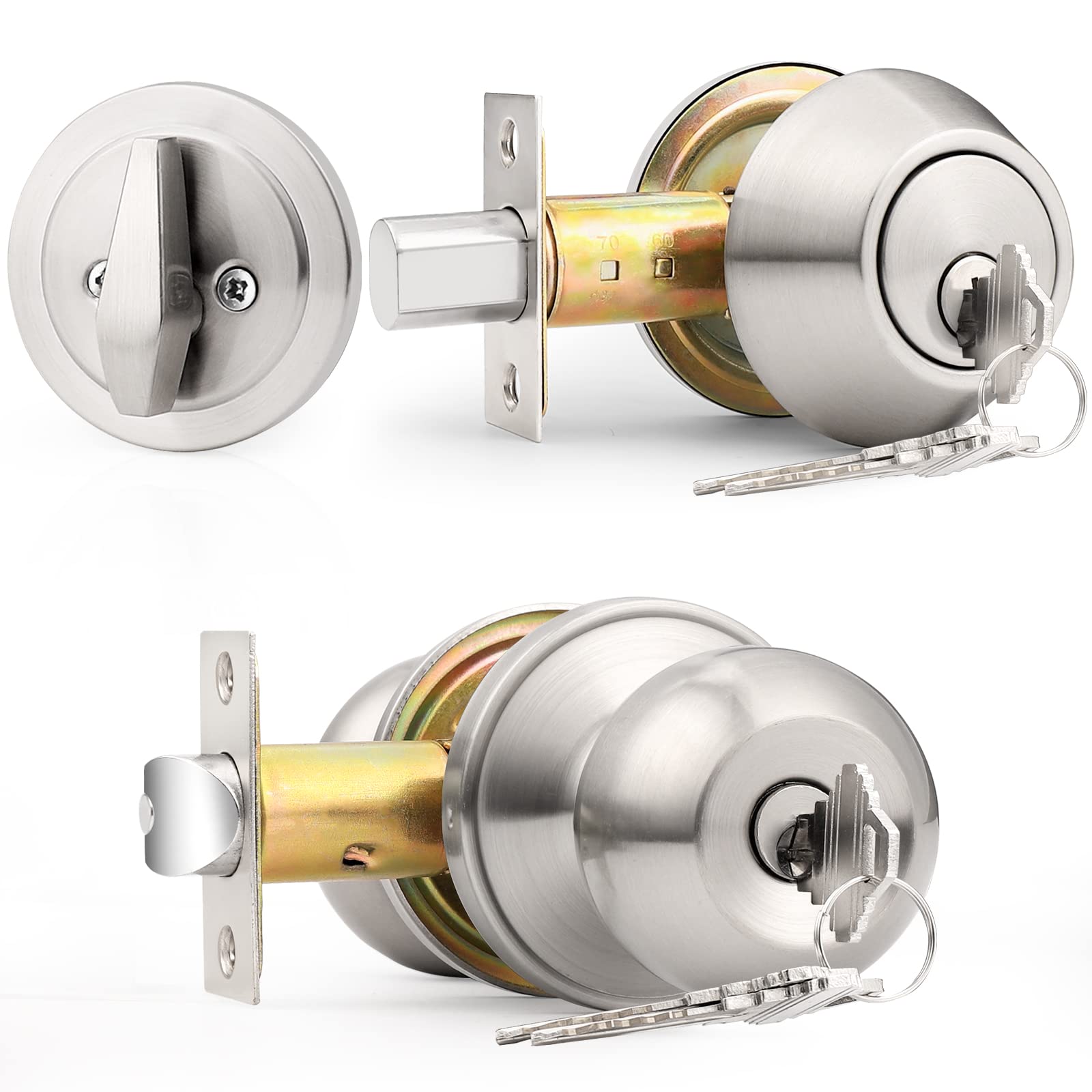 Probrico Door Knob & Deadbolt Set - Brushed Nickel (3 Pack) -13