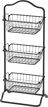 Simple Houseware 3-Tier Rigid Wire Market Fruit Basket Stand, Black