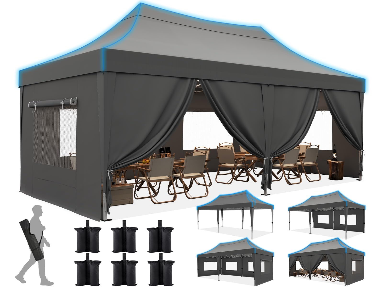 Quictent 3x6m Pop Up Gazebo with Sloped High Peak, Heavy Duty Commercial Event Shelter with Mesh Window Sides for Backyard, Parties, Vendor Booths-Grey