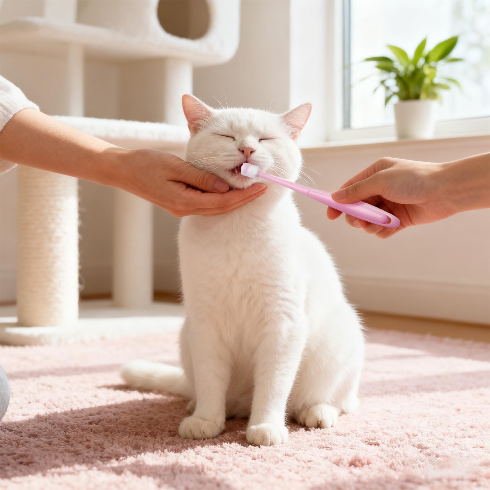 Juego de Cepillo de Dientes para Gatos – 3 Cepillos de Dientes + 2 Cepillos de 360 Grados, Silicona Suave, Reutilizable, para Perros y Gatos